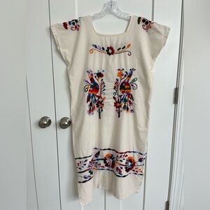 Handmade Mexican Embroidered Huipil Dress Boho Folk Art Cotton Tunic Dress